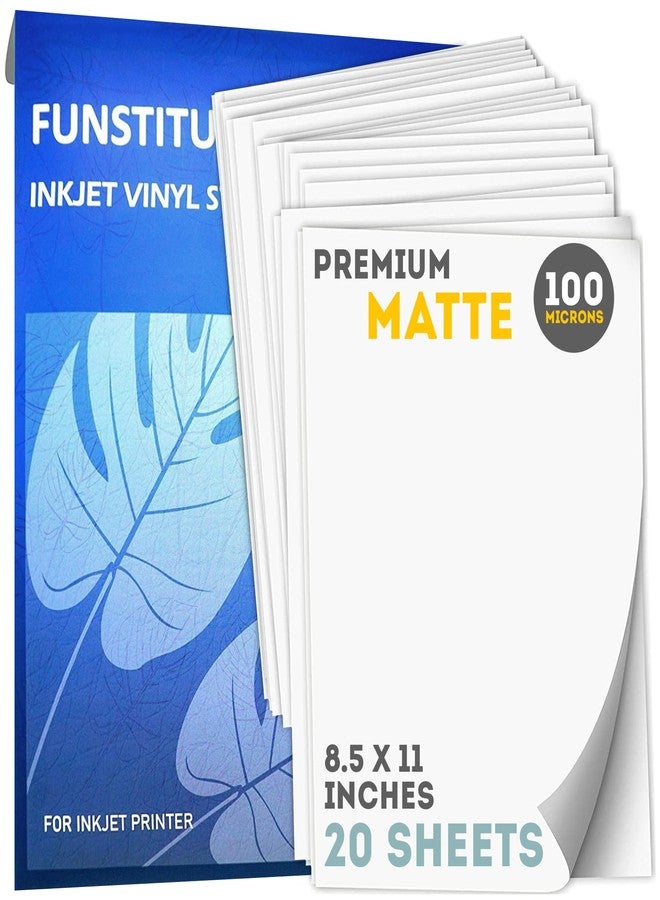 FUNSTITUTION 20 Premium Printable Vinyl Sticker Paper - 8.5x11 inches Matte Decal Waterproof Vinyl Sticker Paper - Image 1